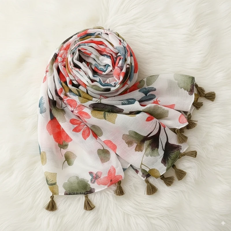 Colorful floral printed tassel cotton hijab /orna