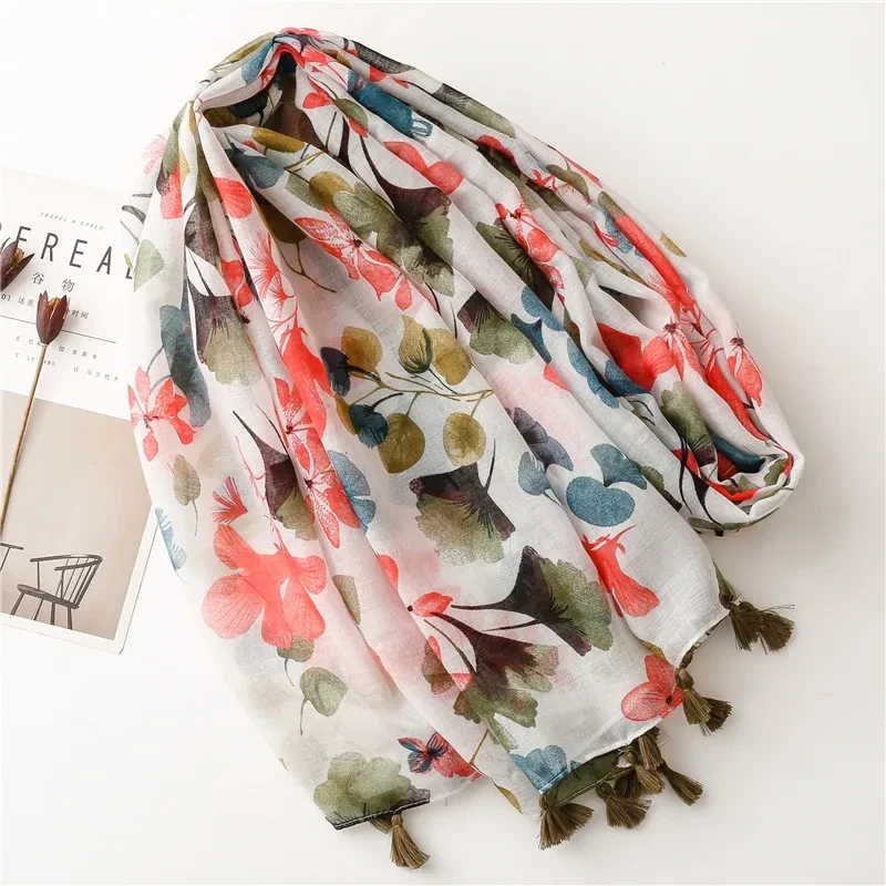 Colorful floral printed tassel cotton hijab /orna