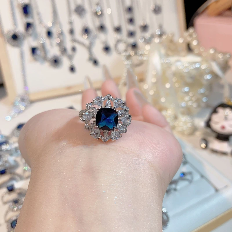 Deep Blue Stylish Zirconia Adjustable Ring