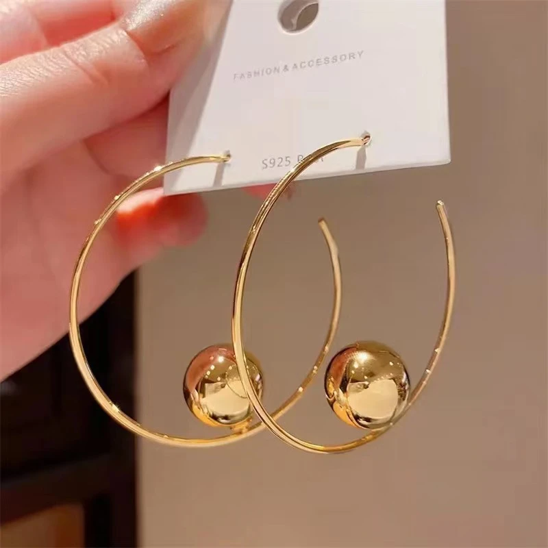 Metal Big Circle Hoop Earrings For Women Exaggerated Gold Color C-Shaped Round