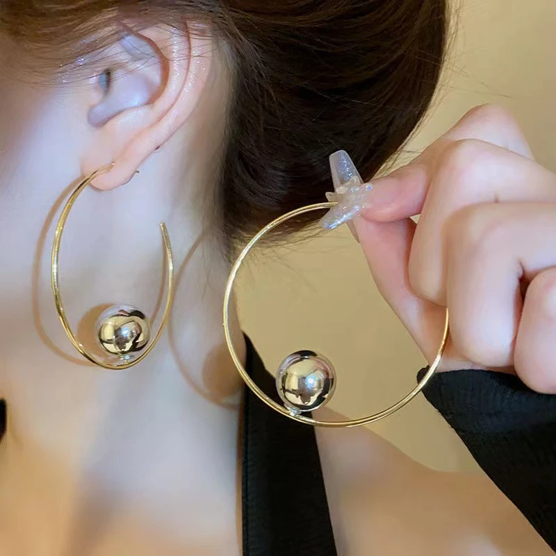 Metal Big Circle Hoop Earrings For Women Exaggerated Gold Color C-Shaped Round