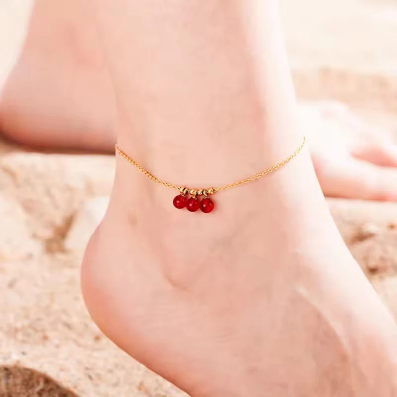 Versatile and high aesthetic value Red Beads women's anklet - Thumbnail 3