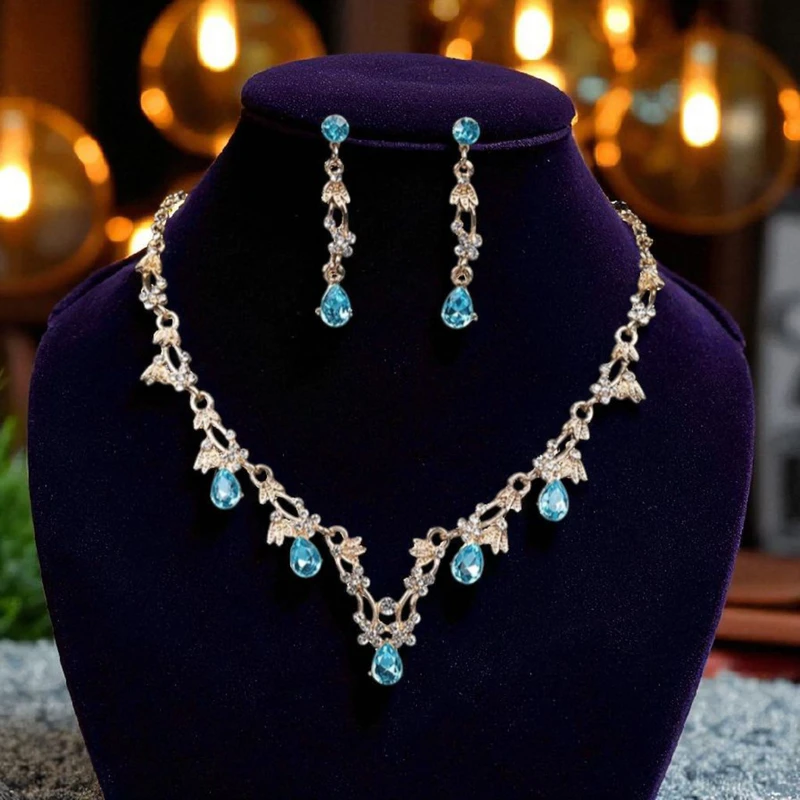 Light blue color necklace earrings set