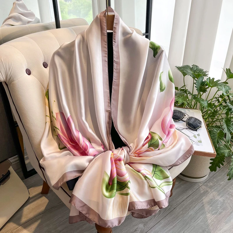 Floral printed pink & green mixed lightweight hijab