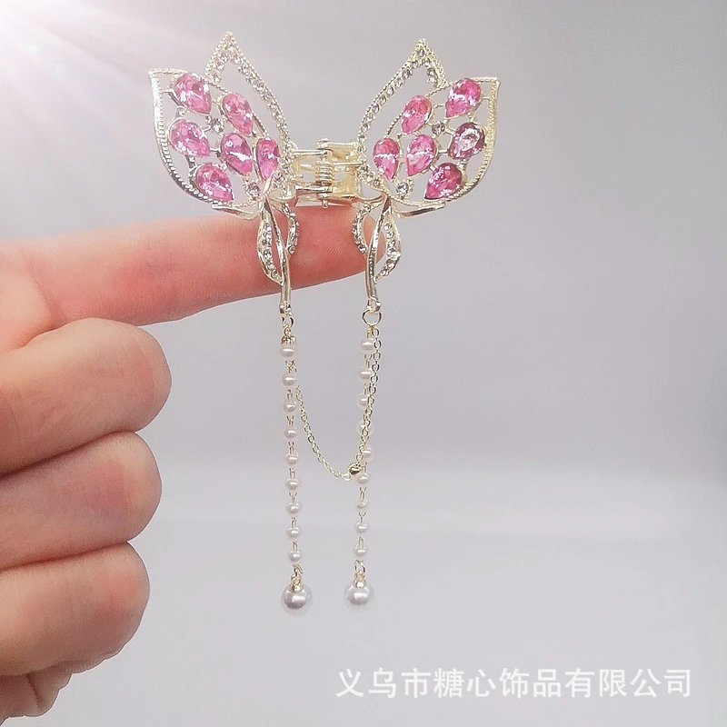Pretty pink color butterfly tassel claw clip
