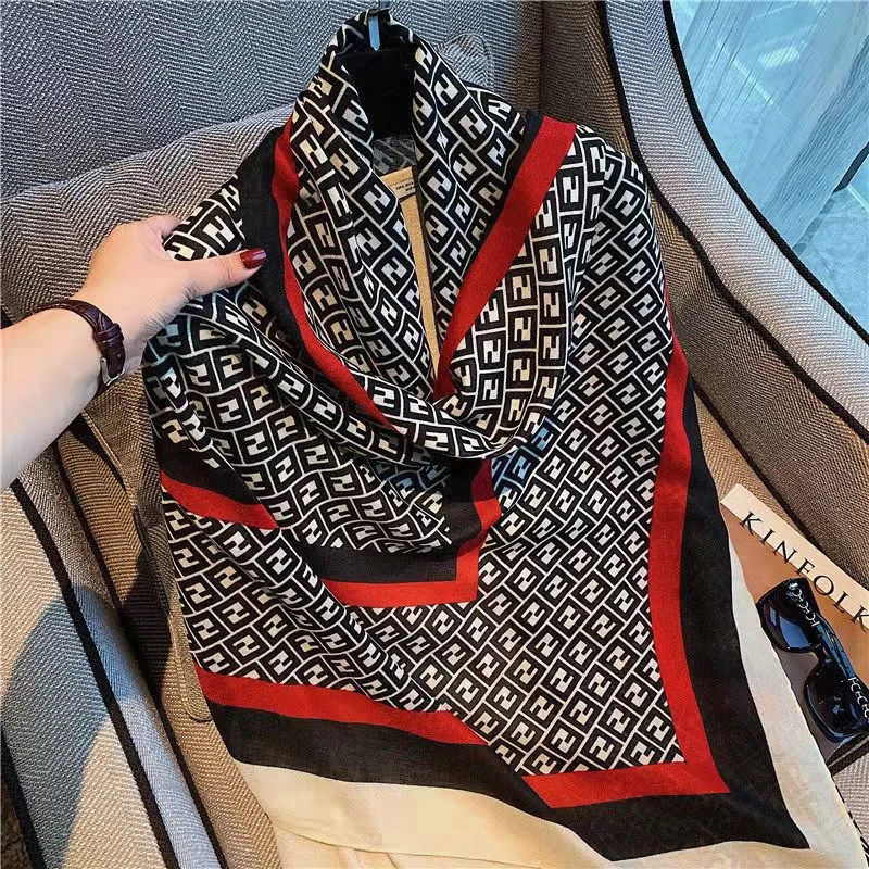 Stunning black red printed viscose hijab / orna - Thumbnail 3
