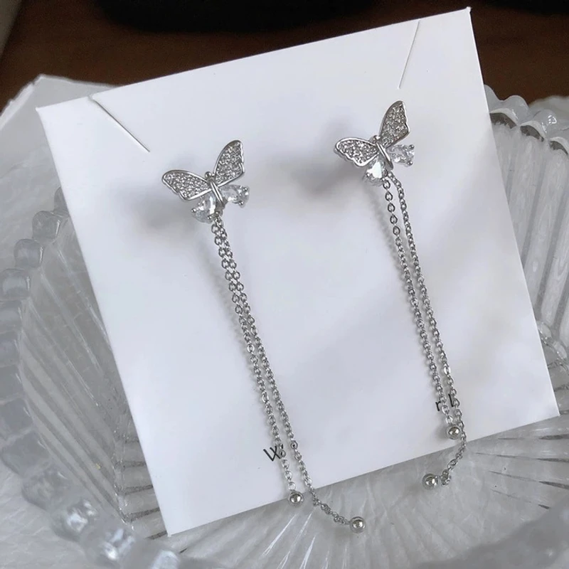 Silver colour long tassel earrings
