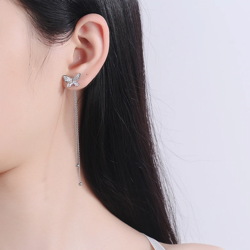 Silver colour long tassel earrings