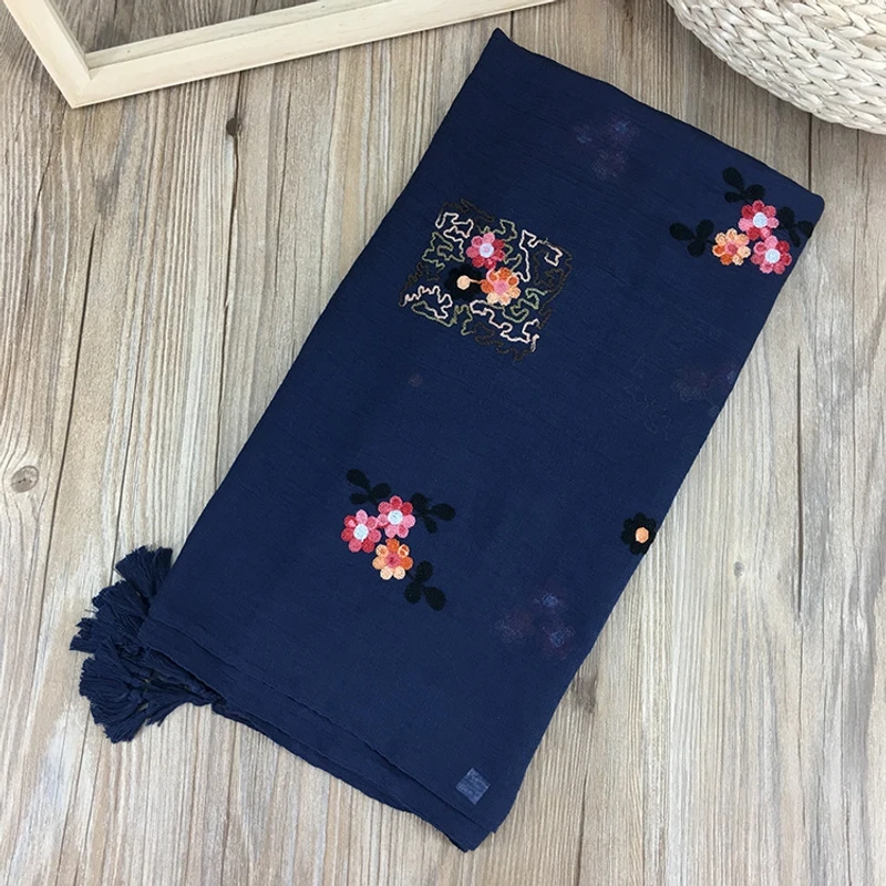 Stylish navy blue tassel cotton hijab/orna