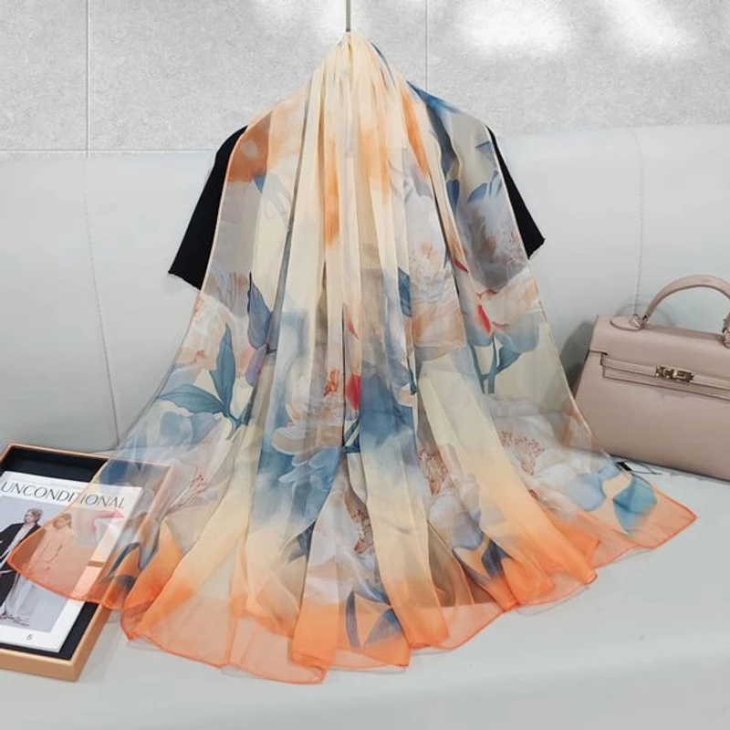 Light orange color long silk scarf  ail