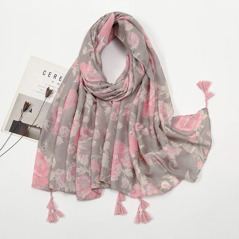 Elegant light pink colour soft cotton tassel hijab/orna