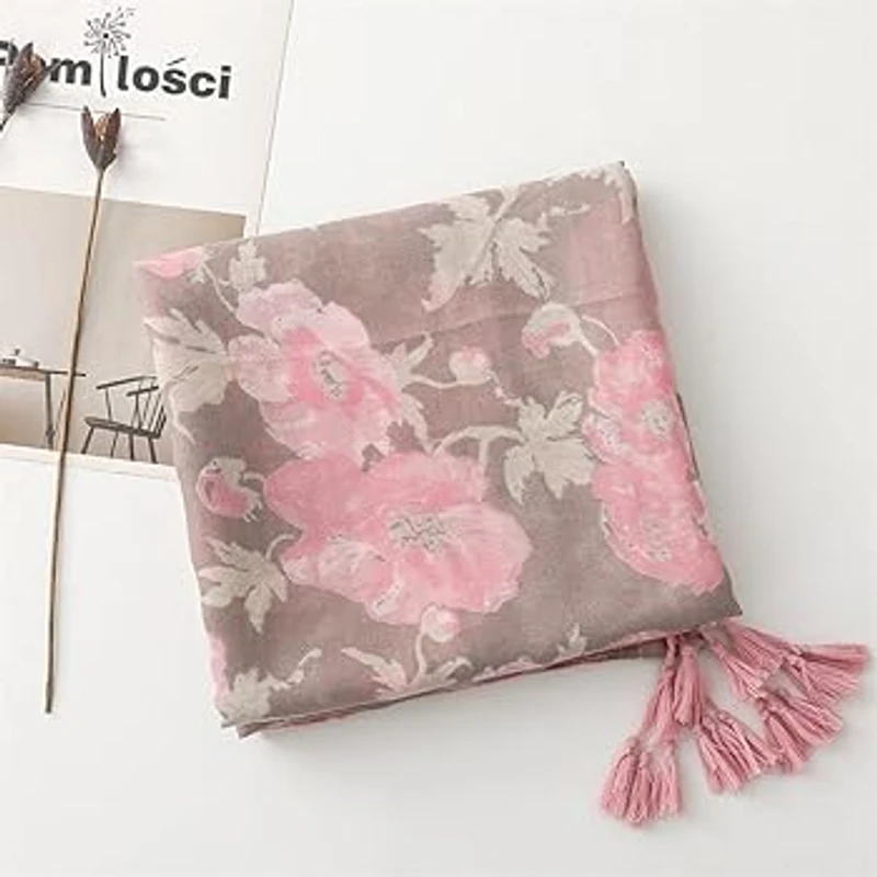 Elegant light pink colour soft cotton tassel hijab/orna