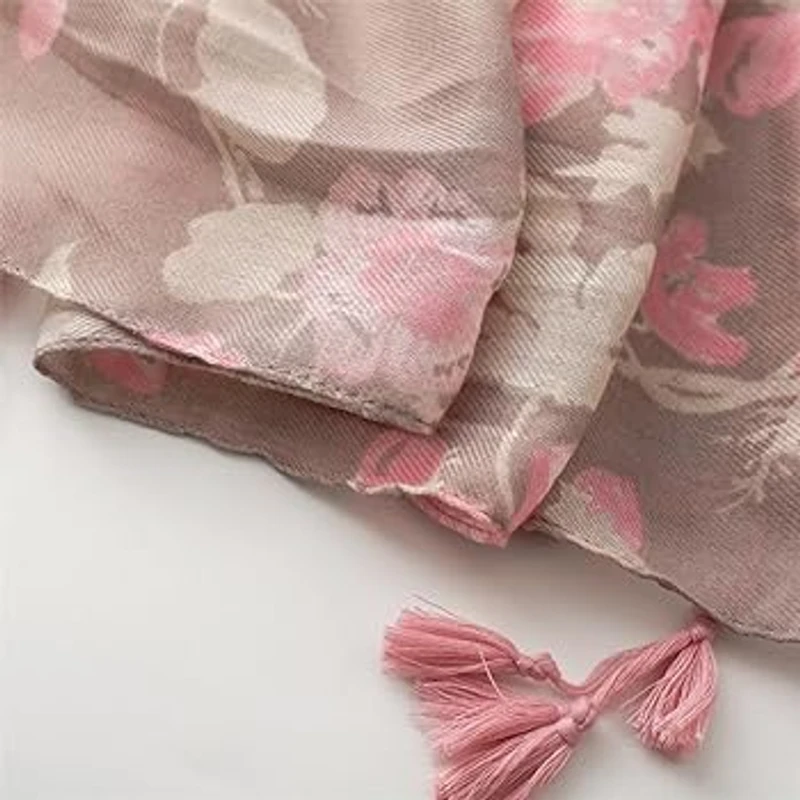 Elegant light pink colour soft cotton tassel hijab/orna - Thumbnail 3
