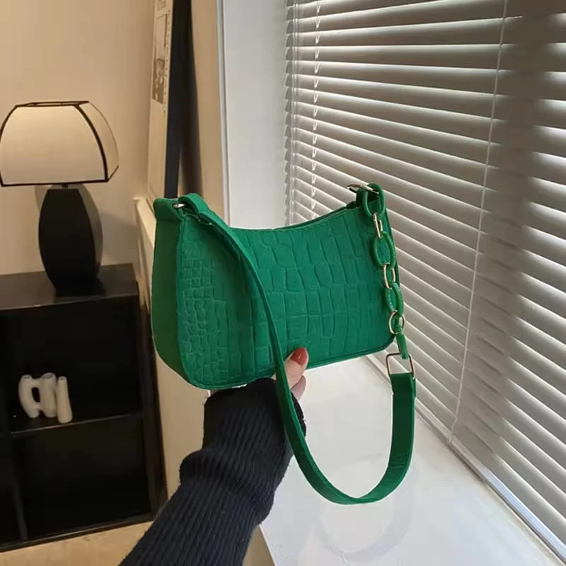 Women's Small Square Handbag, Luxury Felt Underarm Design, Fashionable Half Moon Underarm Bag