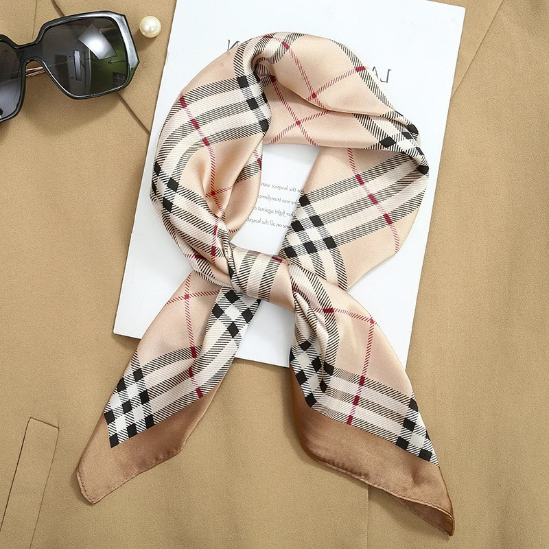 Light brown white mixed pattern classy silk square scarf