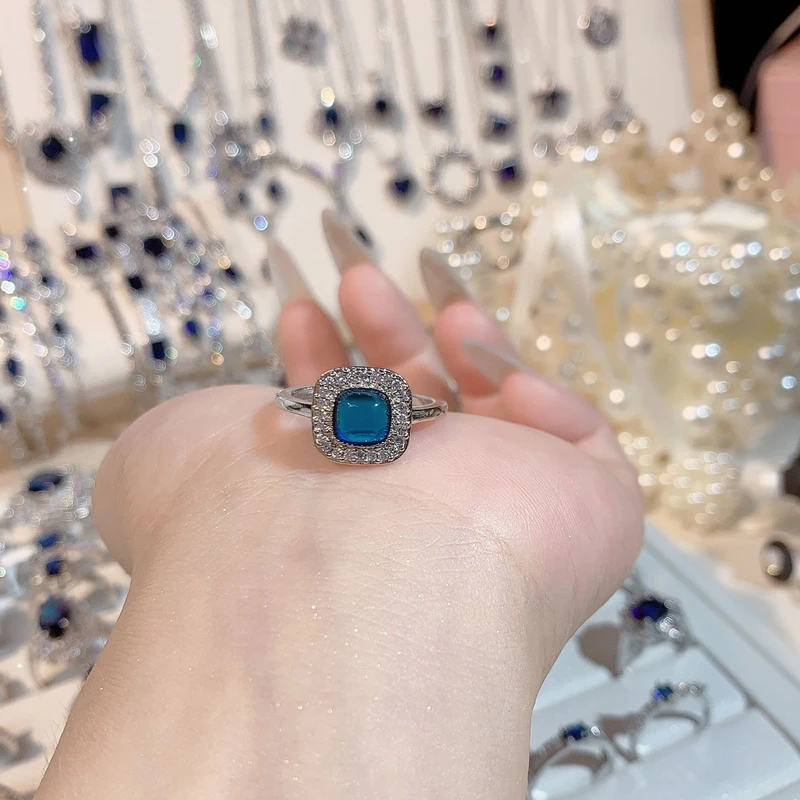 Cushion cut crystal blue ring