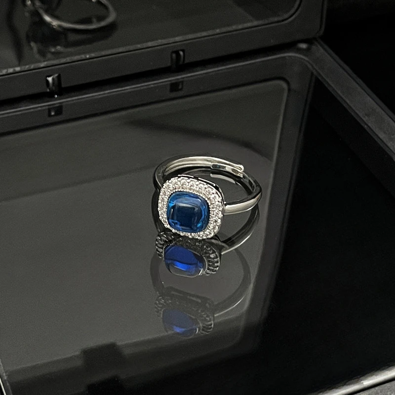 Cushion cut crystal blue ring