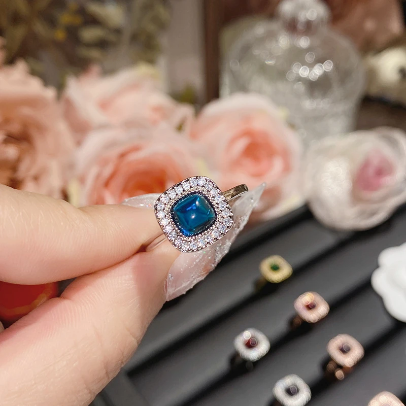 Cushion cut crystal blue ring - Thumbnail 3
