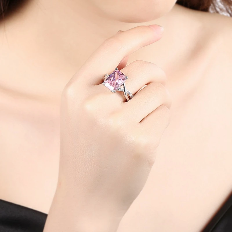 Princess Cut Pink Cubic Zirconia Ring with Accents - Thumbnail 3