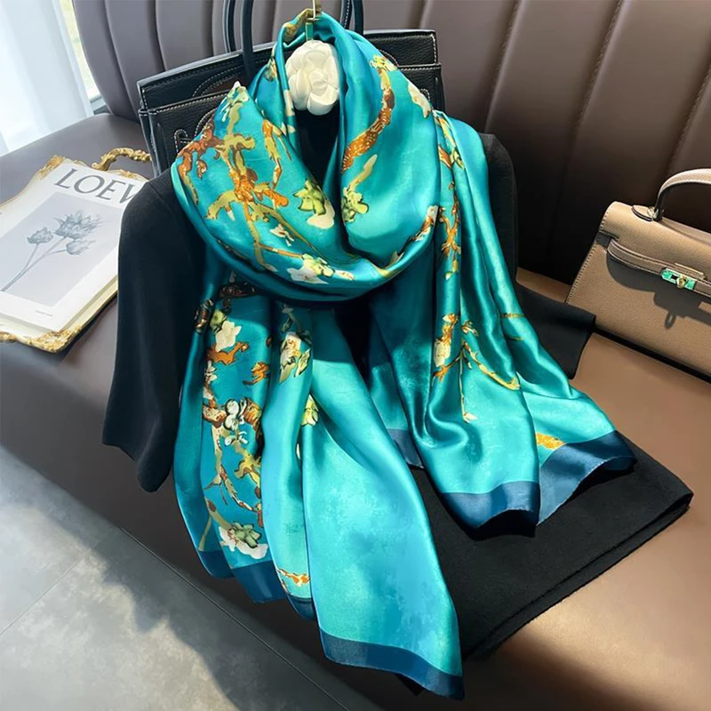 Light Blue printed Glossy silk hijab