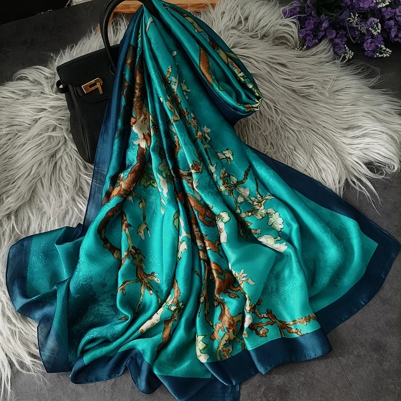 Light Blue printed Glossy silk hijab