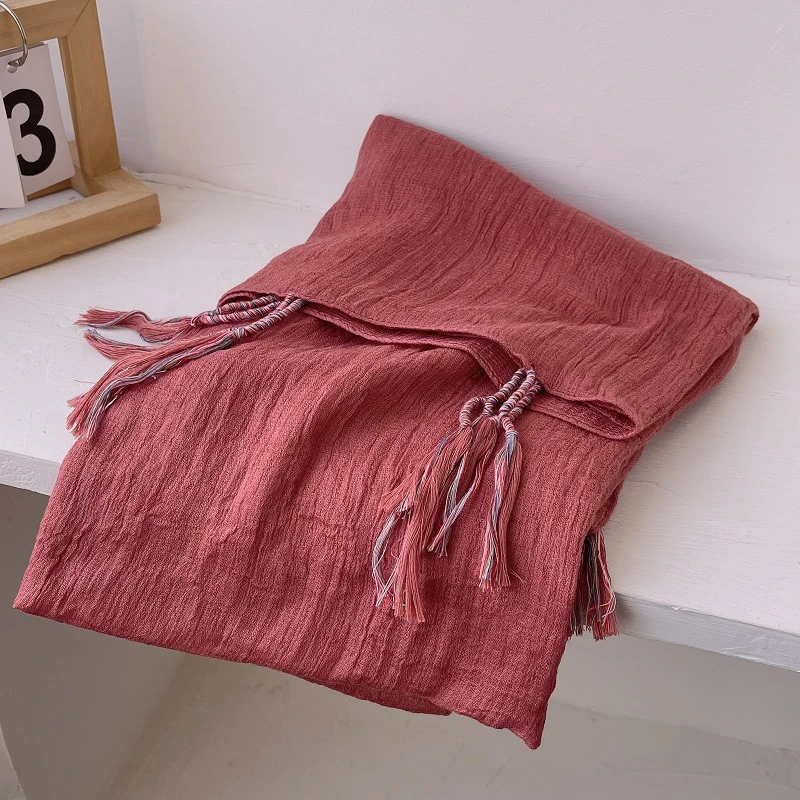 Beautiful Burgundy Colour Winding Tassel Cotton Hijab