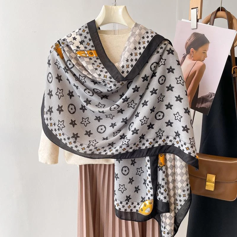 Grey black printed classy hijab - Thumbnail 4