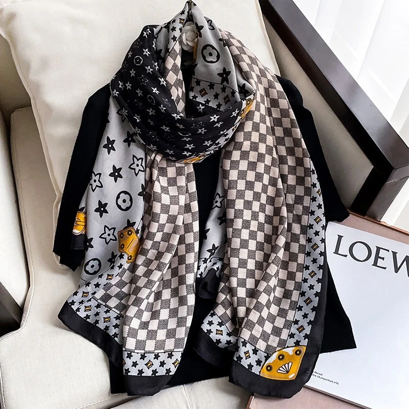 Grey black printed classy hijab - Thumbnail 5