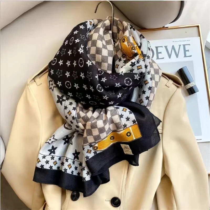Grey black printed classy hijab - Thumbnail 6