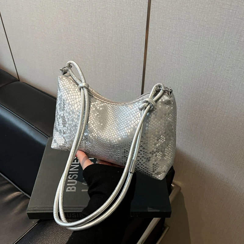 colorful snake pattern lightweight shiny bag, new fashionable versatile shoulder underarm premium handbag
