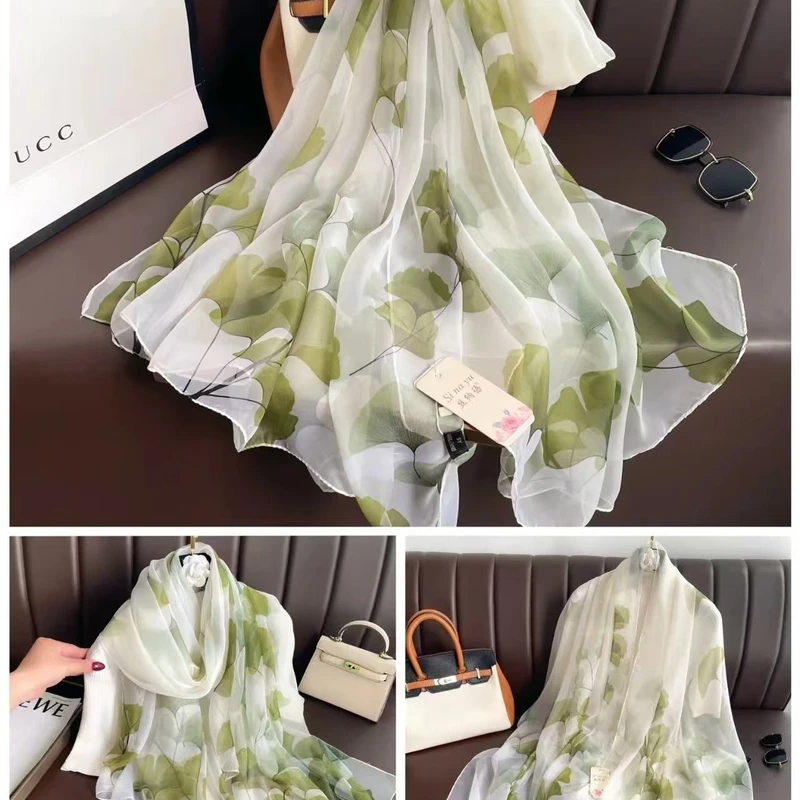 Classy light green silk hijab - Thumbnail 3