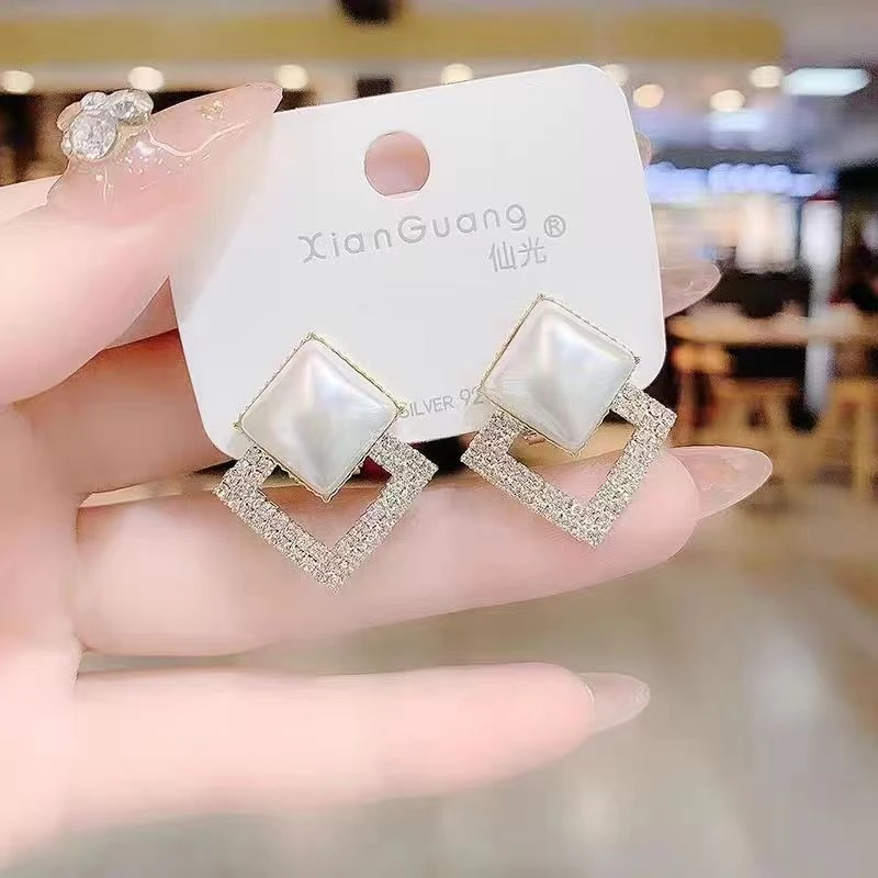 Imported Silver Needle Double Diamond Crystal Earnings