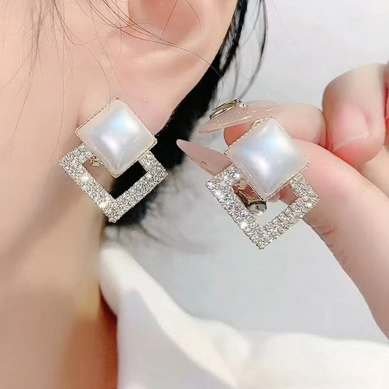 Imported Silver Needle Double Diamond Crystal Earnings