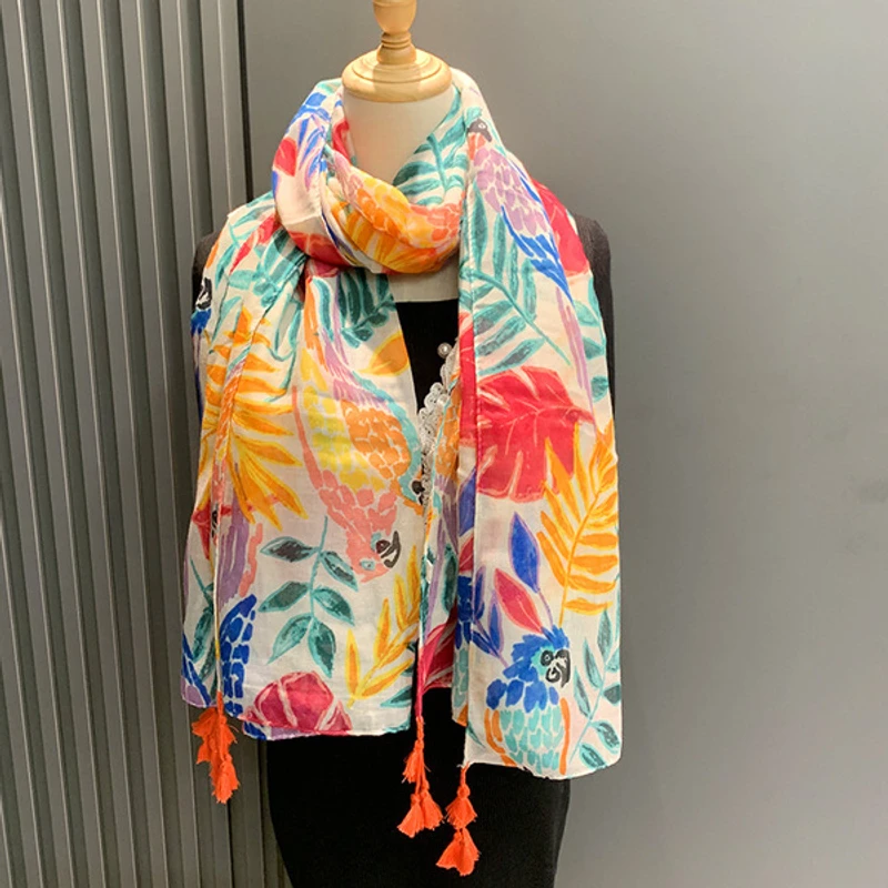 Multicolored tassel cotton hijab