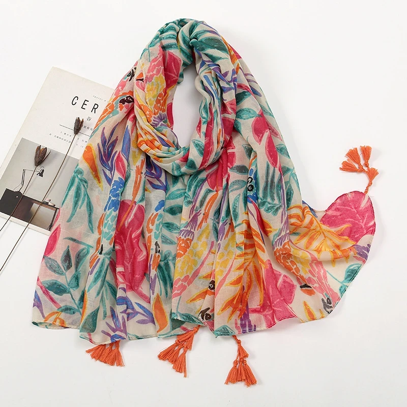 Multicolored tassel cotton hijab