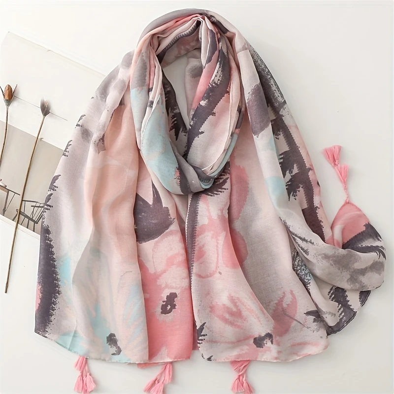 Beautiful light pink colour soft long tassel cotton hijab/orna