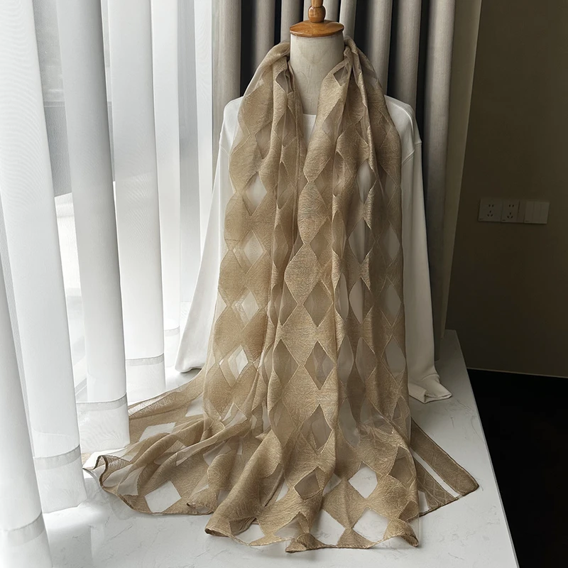 Elegant Diamond Patterned Organza Silk Scarf