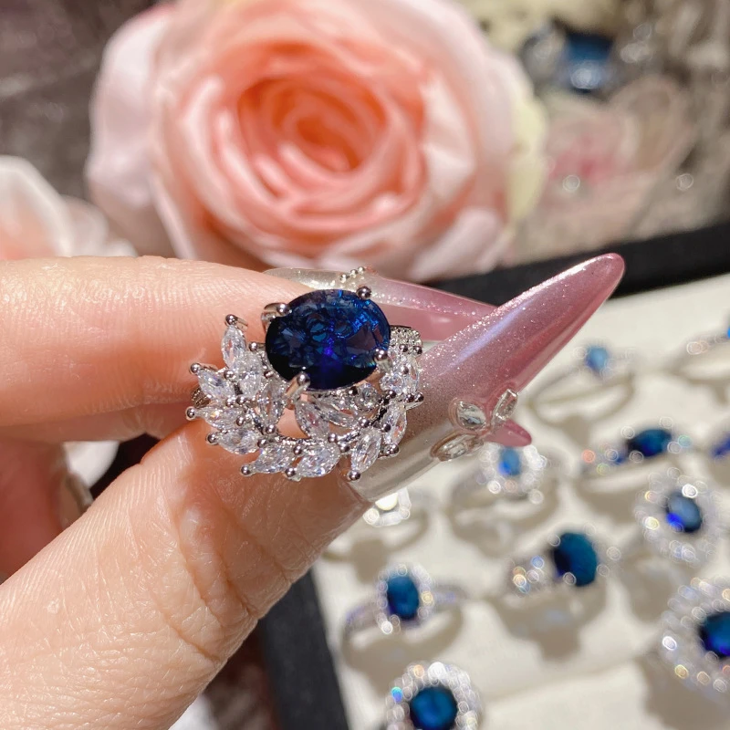 Stylish cluster design blue ring - Thumbnail 3