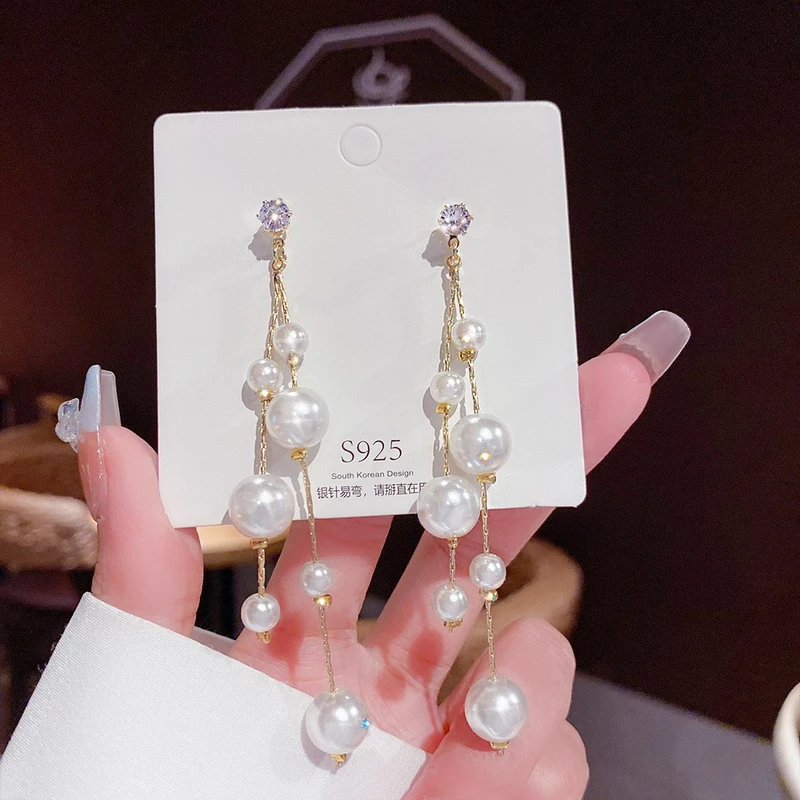 Beautiful Pearl Long Tassel Earrings