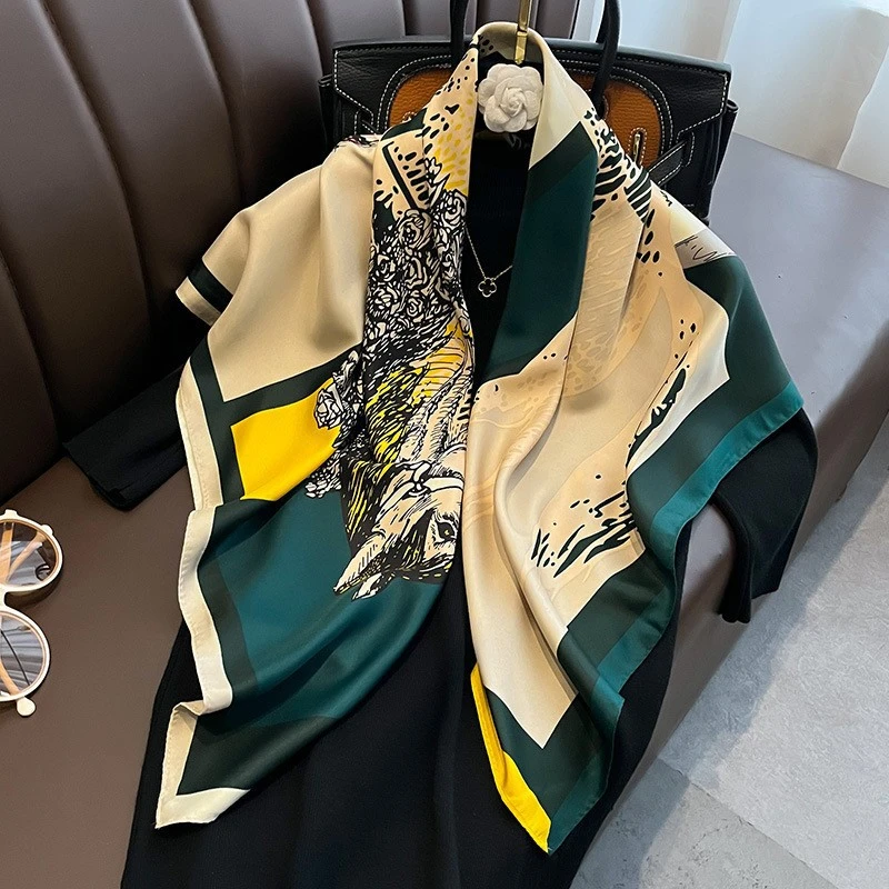 Yellow green mixed printed silk carf