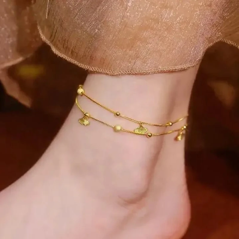 Exquisite Double layered Ginkgo Leaf Anklet Chain - Thumbnail 4