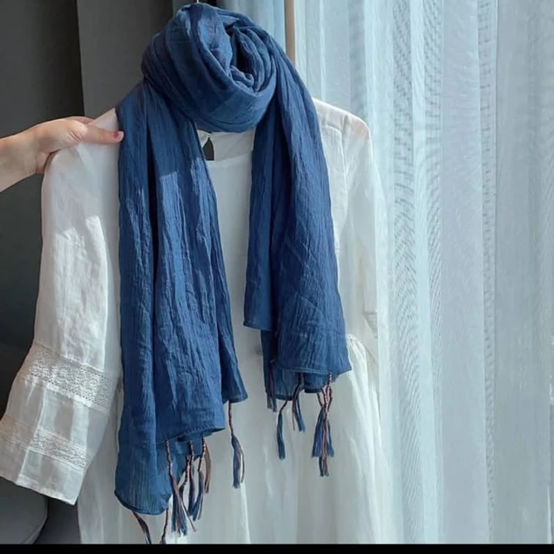 Blue colour winding tassel cotton hijab /orna