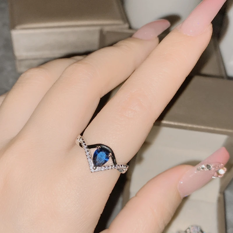 Pear Cut Created Sapphire Ring
