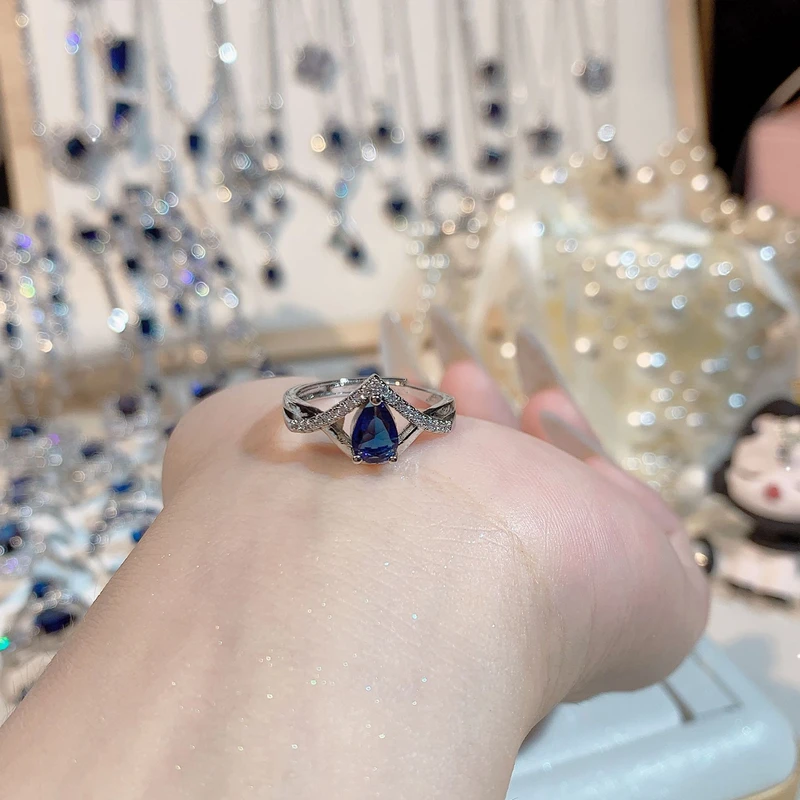 Pear Cut Created Sapphire Ring