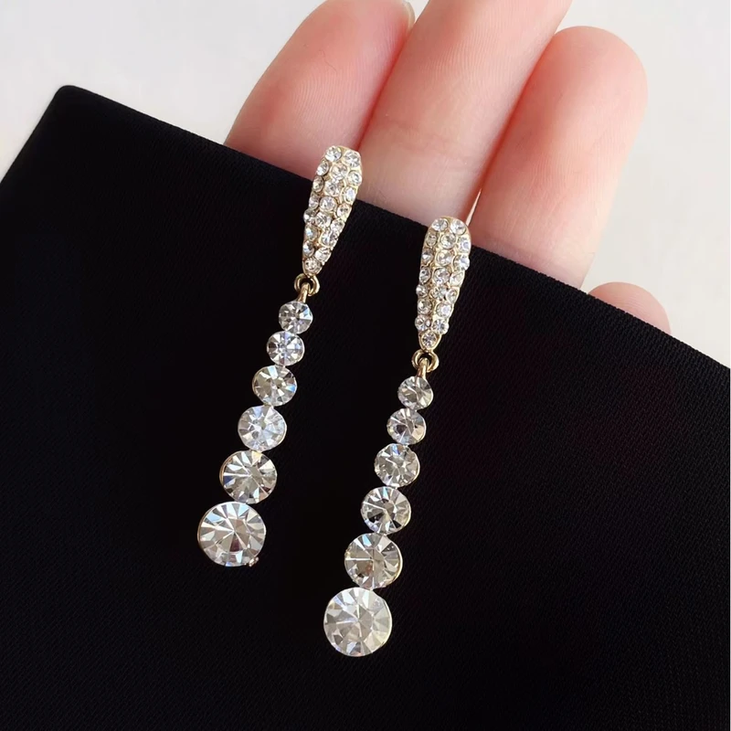 Stylish Zircon Long Tassel Earrings
