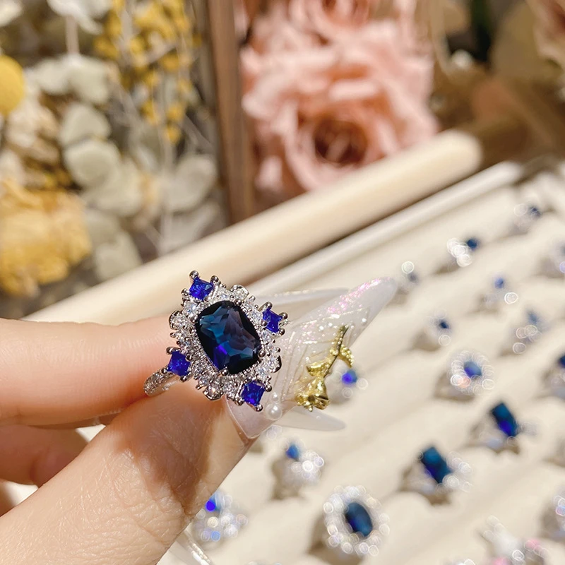 Sterling silver baroque style blue ring