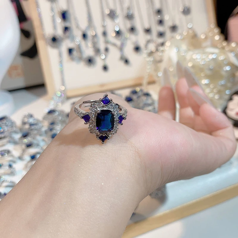 Sterling silver baroque style blue ring
