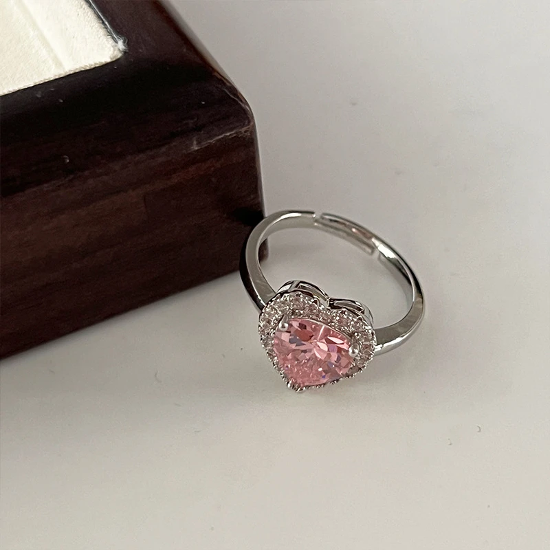 Pink Heart Shaped Cubic Zirconia Adjustable Ring
