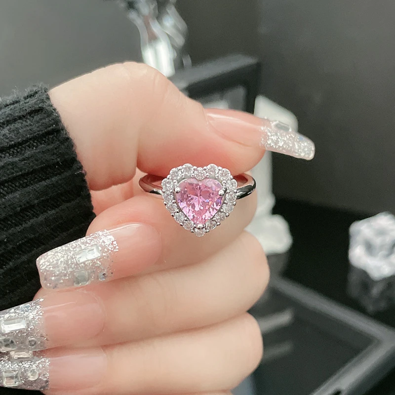 Pink Heart Shaped Cubic Zirconia Adjustable Ring