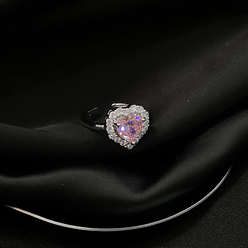 Pink Heart Shaped Cubic Zirconia Adjustable Ring - Thumbnail 3